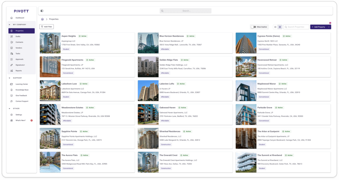 Pivott's updated navigation — a refined sidebar and a new floating nav bar.