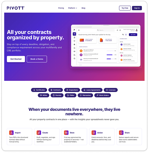 The new Pivott website — an easy-to-read overview of our contract lifecycle platform