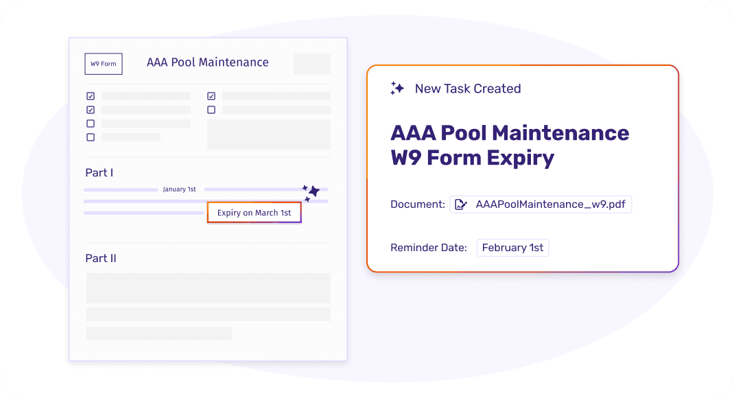W-9 or compliance document with AI-extracted expiry dates and vendor details