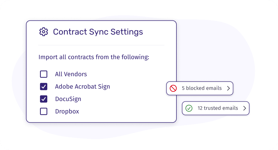 Import rules for allowed senders, subjects, and contract types