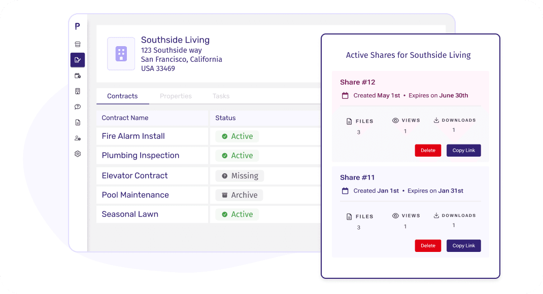 Branded secure data room view for buyers or auditors with organized contract packages