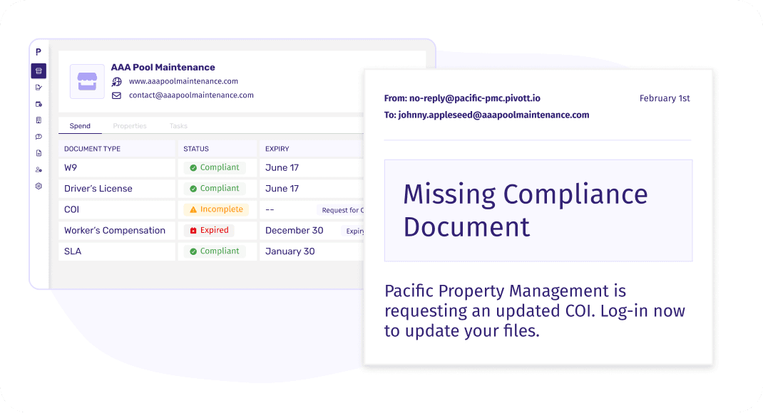 Vendor insights view showing compliance issues, spend comparison, or internal reviews